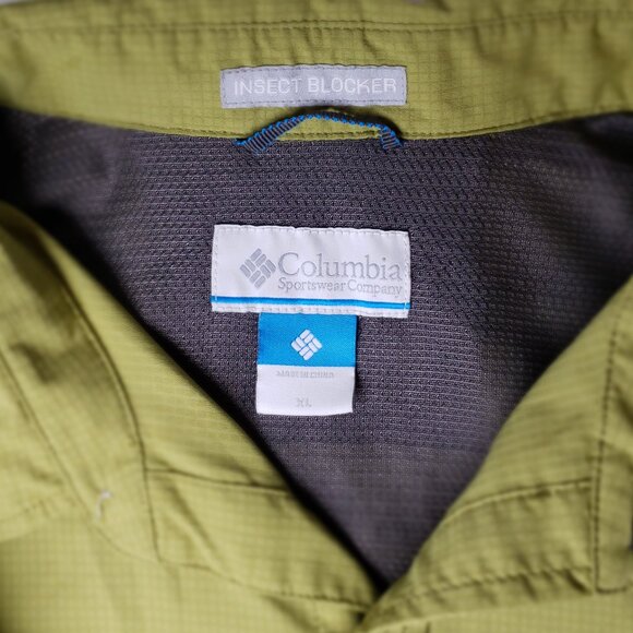 Columbia Insect Blocker Mens Button Down Shirt XL Green Mini Check Long Sleeve - Picture 4 of 12